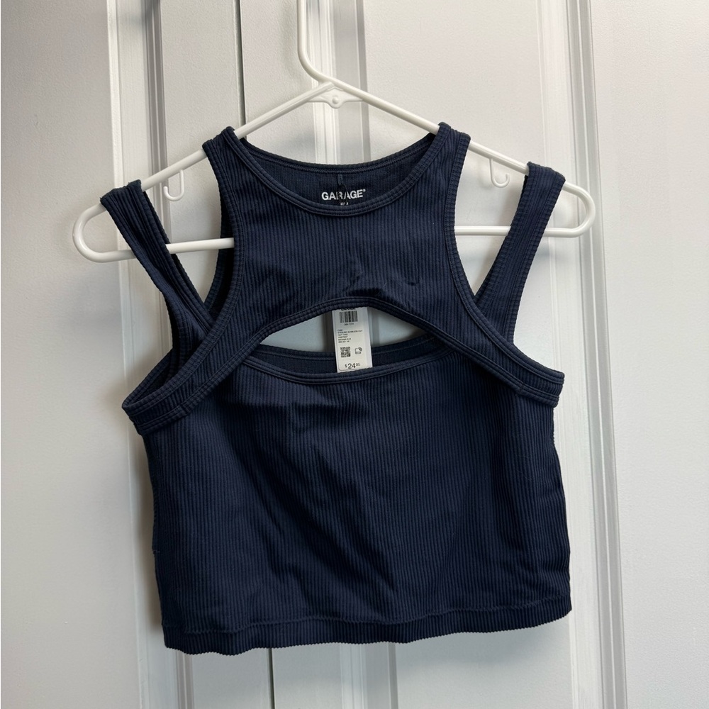 Garage Dark Blue Ribbed Crop Top